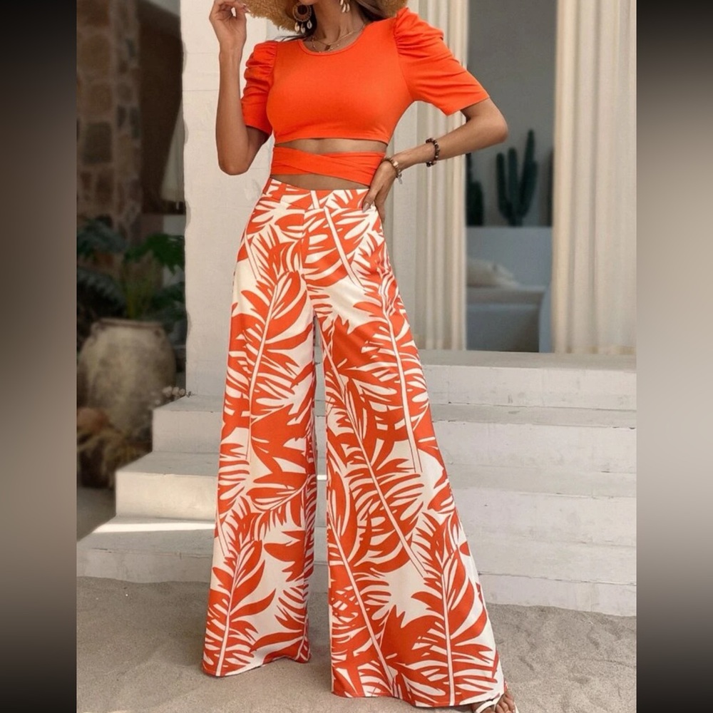 Orange two peace Beach set outfit size Large